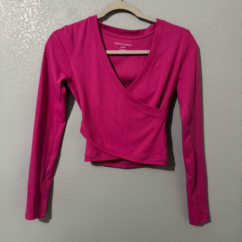 Pink Wrap Blouse with Long Sleeves